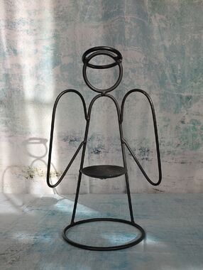 Metal Angel Candle Holder - Black